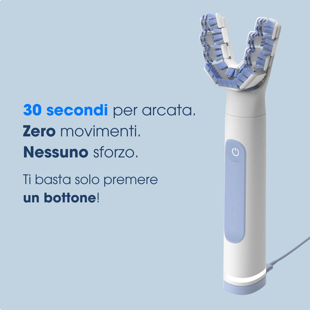 Spazzolino elettrico Smartbrush con testina a U, pulizia rapida in 30 secondi per arcata.