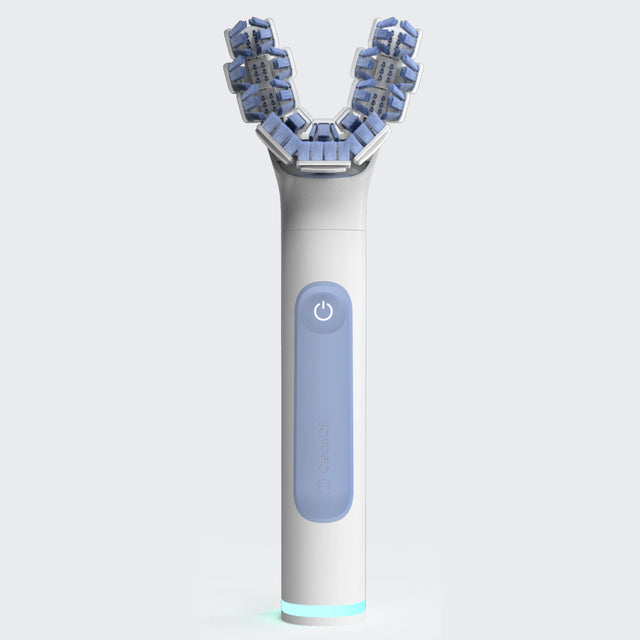 Spazzolino elettrico Cleanos con testina a U, design moderno con anello luminoso e pulizia orale profonda.